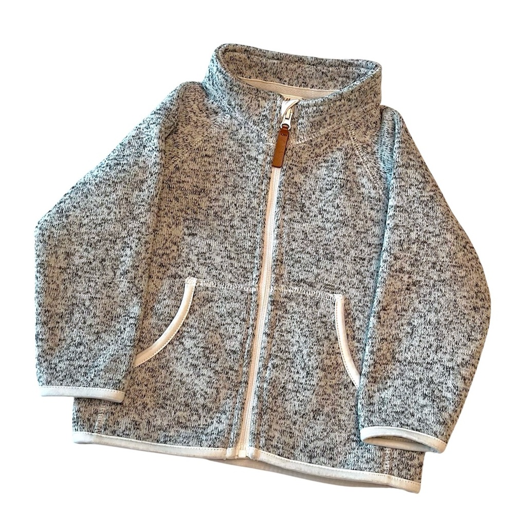 H&M 9-12M Fleece Lined Full Zip Cozy Sweater Marled Heather Gray Baby Boy Girl